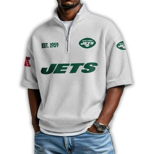 Jets Est 1959 Waffle Stand Collar Half Zip Polo Shirt 4 Jets Est 1959 Waffle Stand Collar Half Zip Polo Shirt4