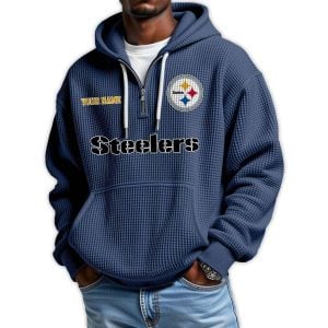2025 Personalized Steelers Quarter Zip Waffle Hoodie2