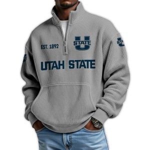 Utah State Football Est 1892 Waffle Stand Collar Half Zip Sweatshirt 3 Utah State Football Est 1892 Waffle Stand Collar Half Zip Sweatshirt3