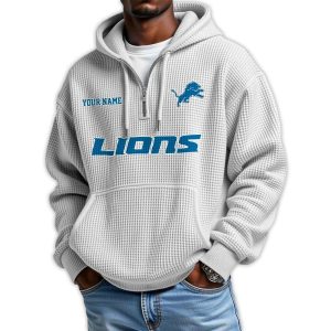 2025 Personalized Lions Quarter Zip Waffle Hoodie1