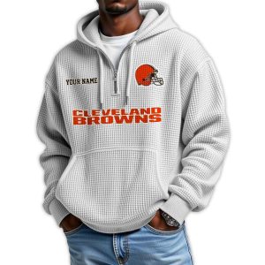 2025 Personalized Browns Quarter Zip Waffle Hoodie1