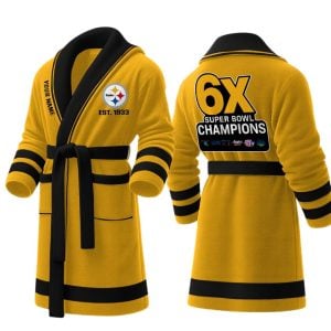 Personalized Steelers Est 1933 6X SB Champions Fleece Bathrobe1