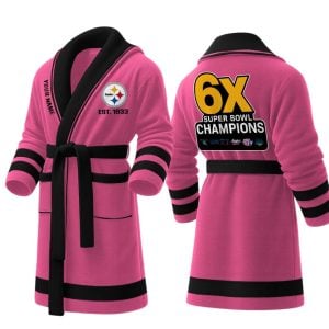Personalized Steelers Est 1933 6X SB Champions Fleece Bathrobe2