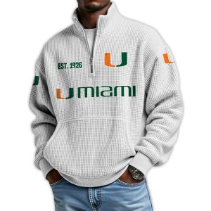 Miami Football Est 1926 Waffle Stand Collar Half Zip Sweatshirt4
