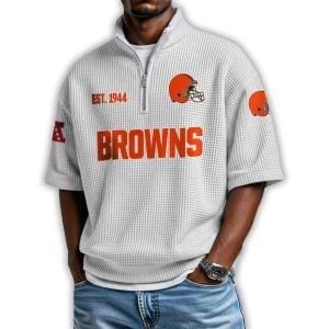 Browns Est 1944 Waffle Stand Collar Half Zip Polo Shirt4