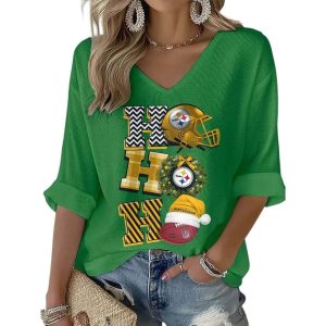 Steelers HO HO HO Football Christmas Waffle Long Sleeve T Shirt2