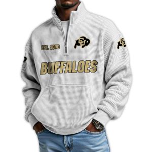 Buffaloes Football Est 1890 Waffle Stand Collar Half Zip Sweatshirt4