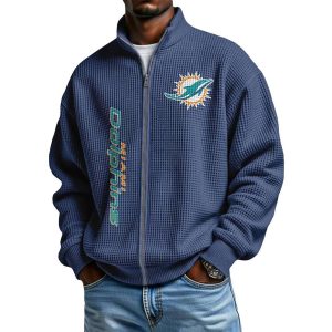 Dolphins Football Waffle Zip Up Sweatshirt3