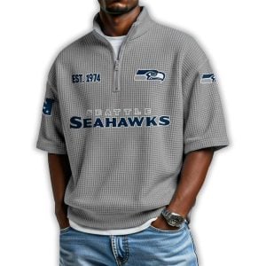 Seahawks Est 1974 Waffle Stand Collar Half Zip Polo Shirt3