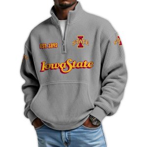 Iowa State Football Est 1892 Waffle Stand Collar Half Zip Sweatshirt2