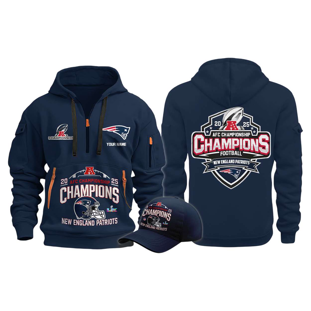 2025 NE Patriots AFC Champions Quarter Zip Hoodie Hoodie 2025 NE Patriots AFC Champions Quarter Zip Hoodie Hoodie