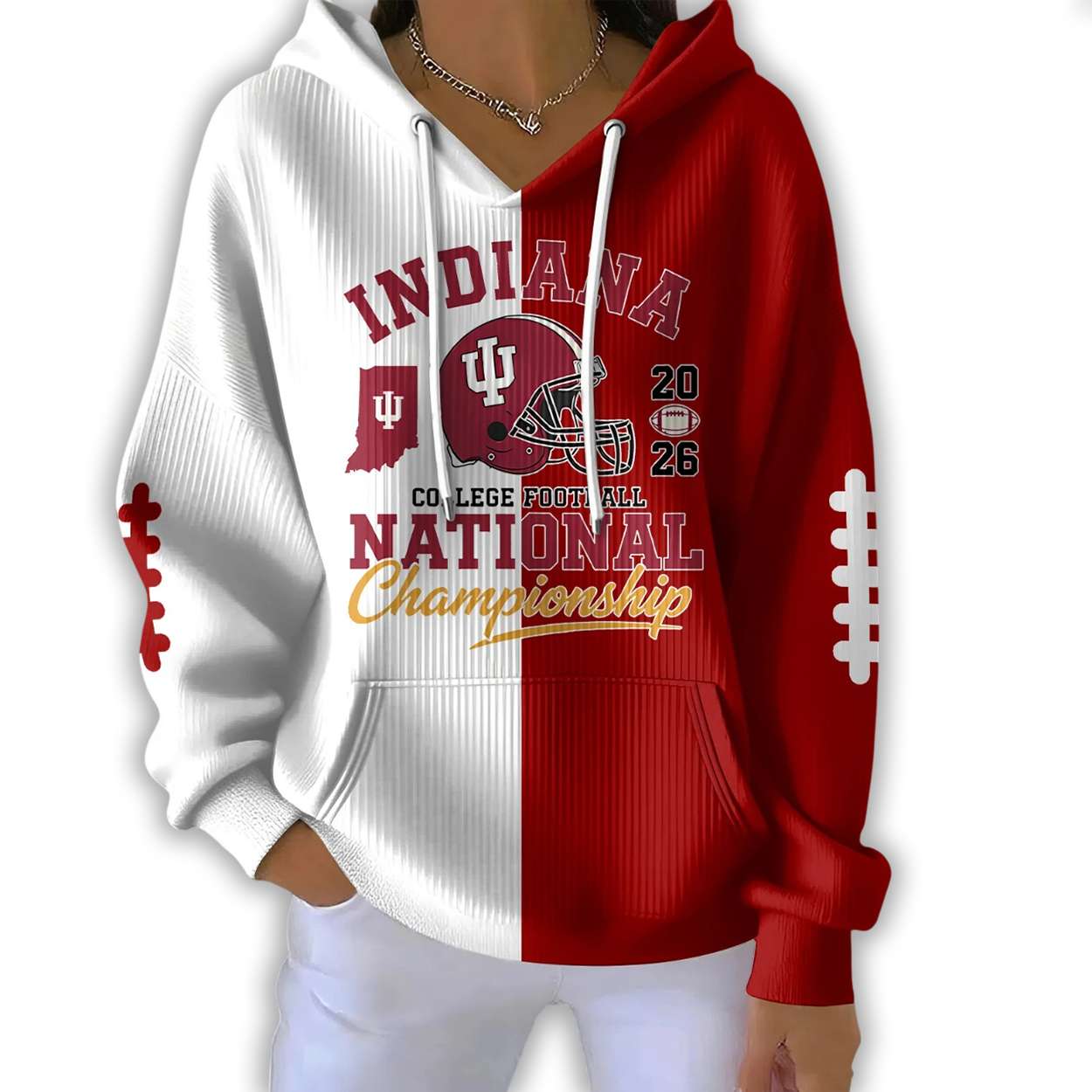 2026 Hoosiers CFP National Championship Pit Striped Hoodie 2026 Hoosiers CFP National Championship Pit Striped Hoodie