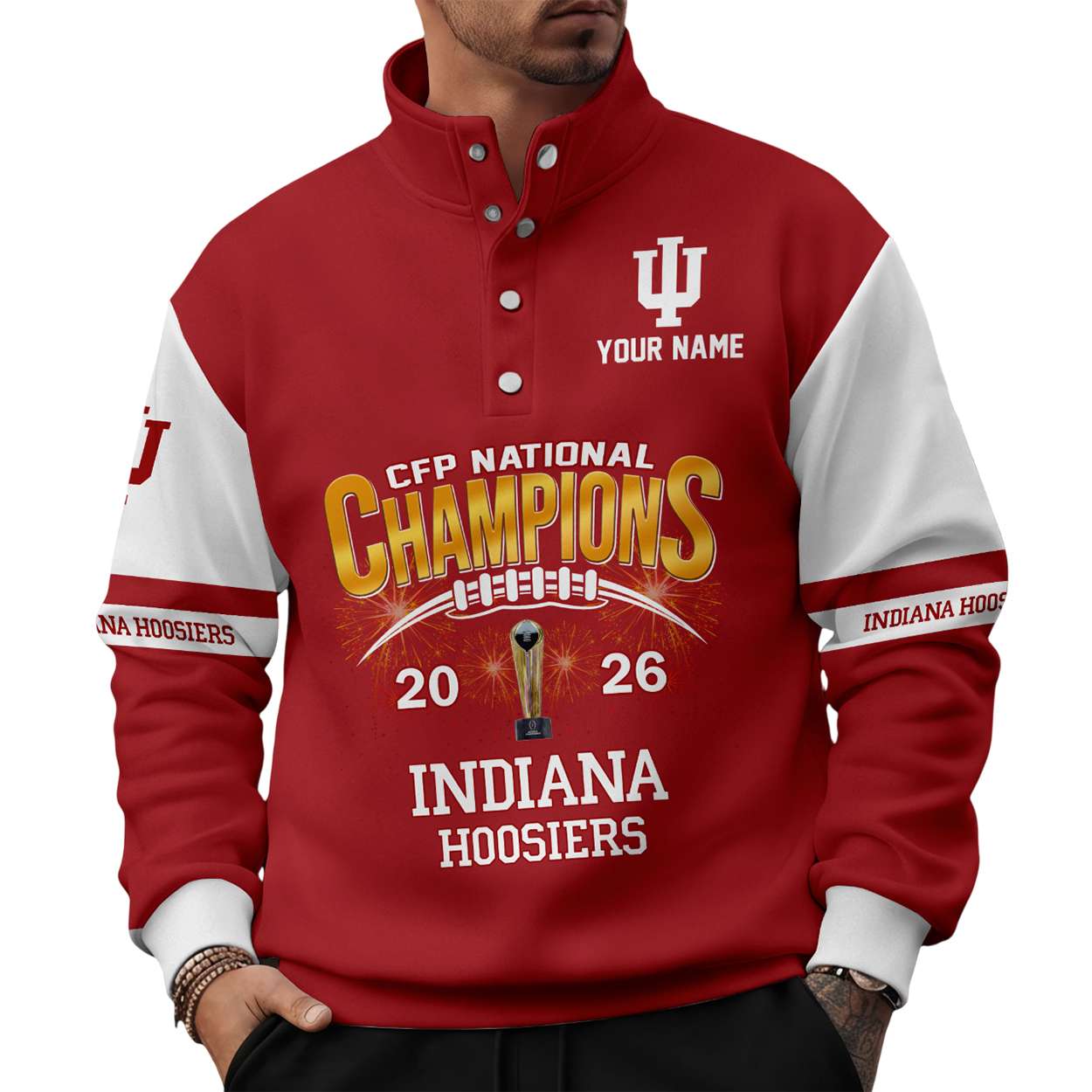 2026 IU Football CFP National Champions Western Style Sweater With Buckles 2026 IU Football CFP National Champions Western Style Sweater With Buckles