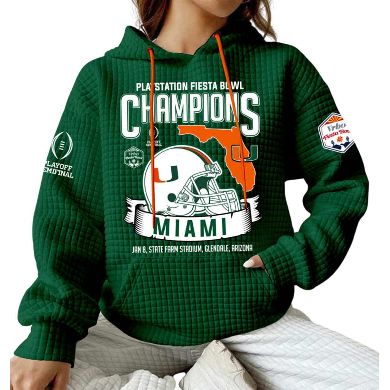 2026 Miami Hurricanes Fiesta Bowl Champions Waffle Hoodie 2026 Miami Hurricanes Fiesta Bowl Champions Waffle Hoodie