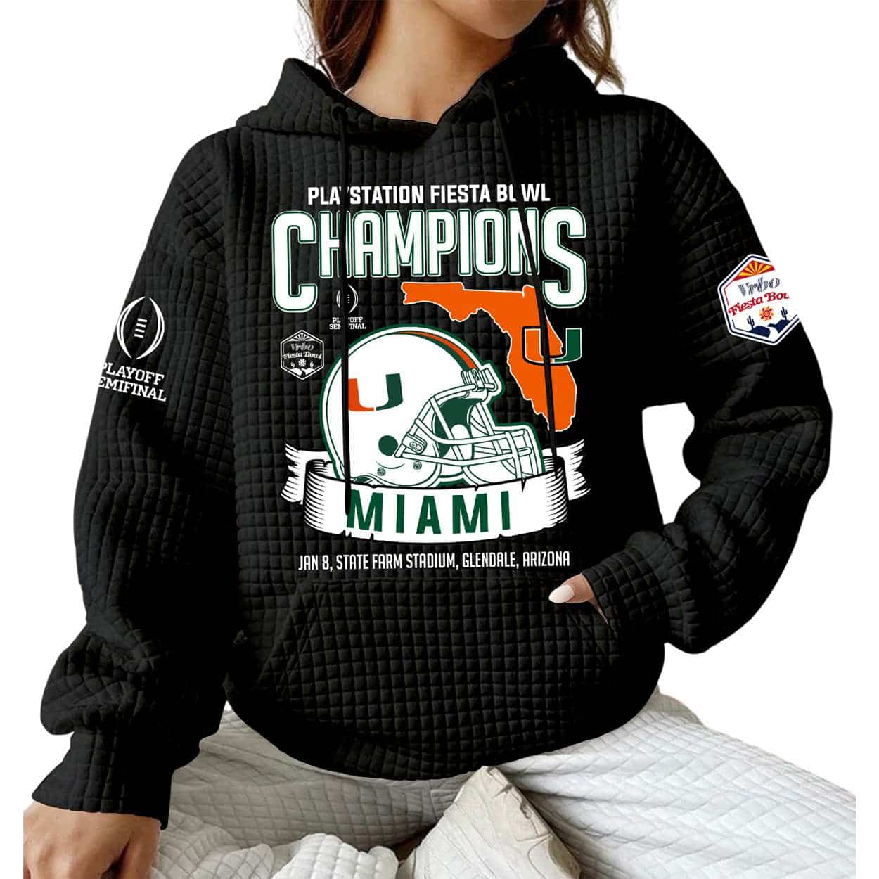 2026 Miami Hurricanes Fiesta Bowl Champions Waffle Hoodie 2026 Miami Hurricanes Fiesta Bowl Champions Waffle Hoodie