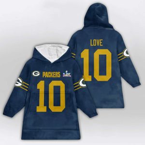 Jordan Love 10 Packers SB LX Blanket Hoodie3