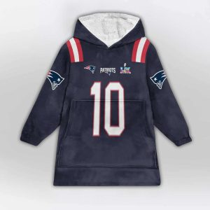 Drake Maye 10 New England Football SB LX Blanket Hoodie1