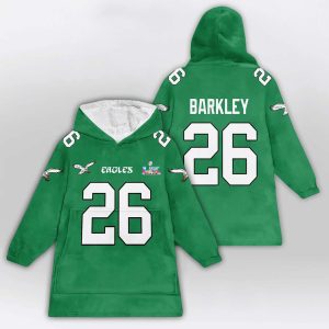 Saquon Barkley 26 Eagles SB LX Blanket Hoodie