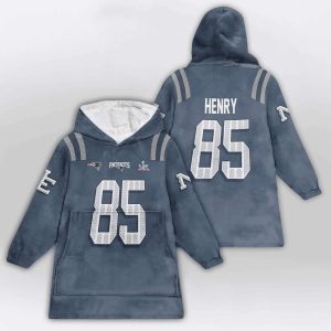 Hunter Henry Patriots SB LX Rivalries Storm Blue Blanket Hoodie
