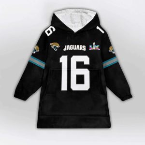 Trevor Lawrence 16 Jacksonville Football SB LX Blanket Hoodie1