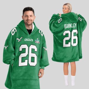 Saquon Barkley 26 Eagles SB LX Blanket Hoodie3