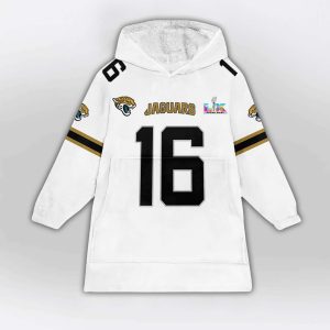 Trevor Lawrence 16 Jacksonville Football SB LX Blanket Hoodie4
