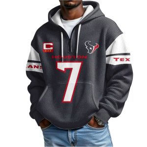 Captain CJ Stroud 7 Texans Quarter Zip Waffle Hoodie1