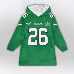 Saquon Barkley 26 Eagles SB LX Blanket Hoodie1