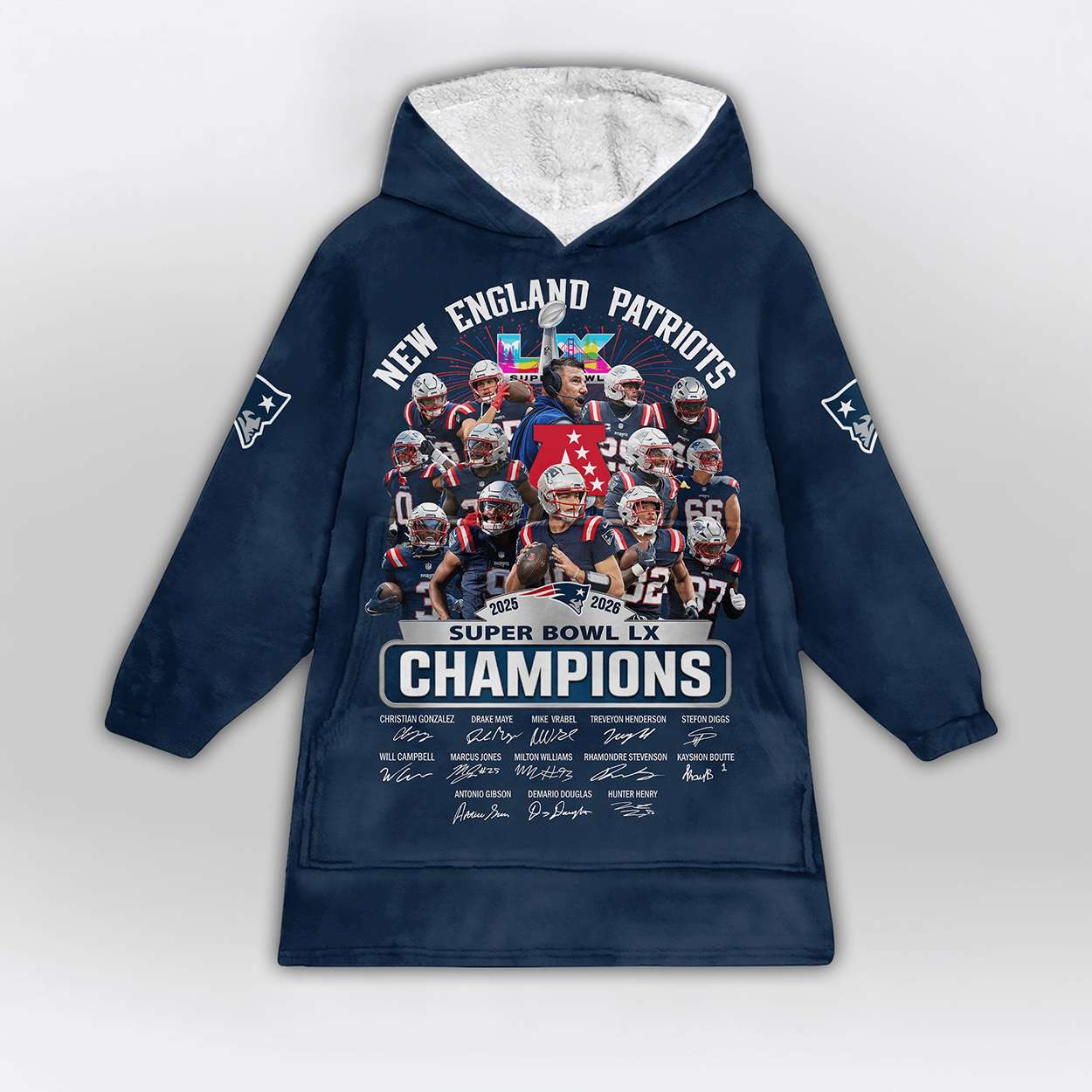 New England Football SB LX Champions Blanket Hoodie New England Football SB LX Champions Blanket Hoodie