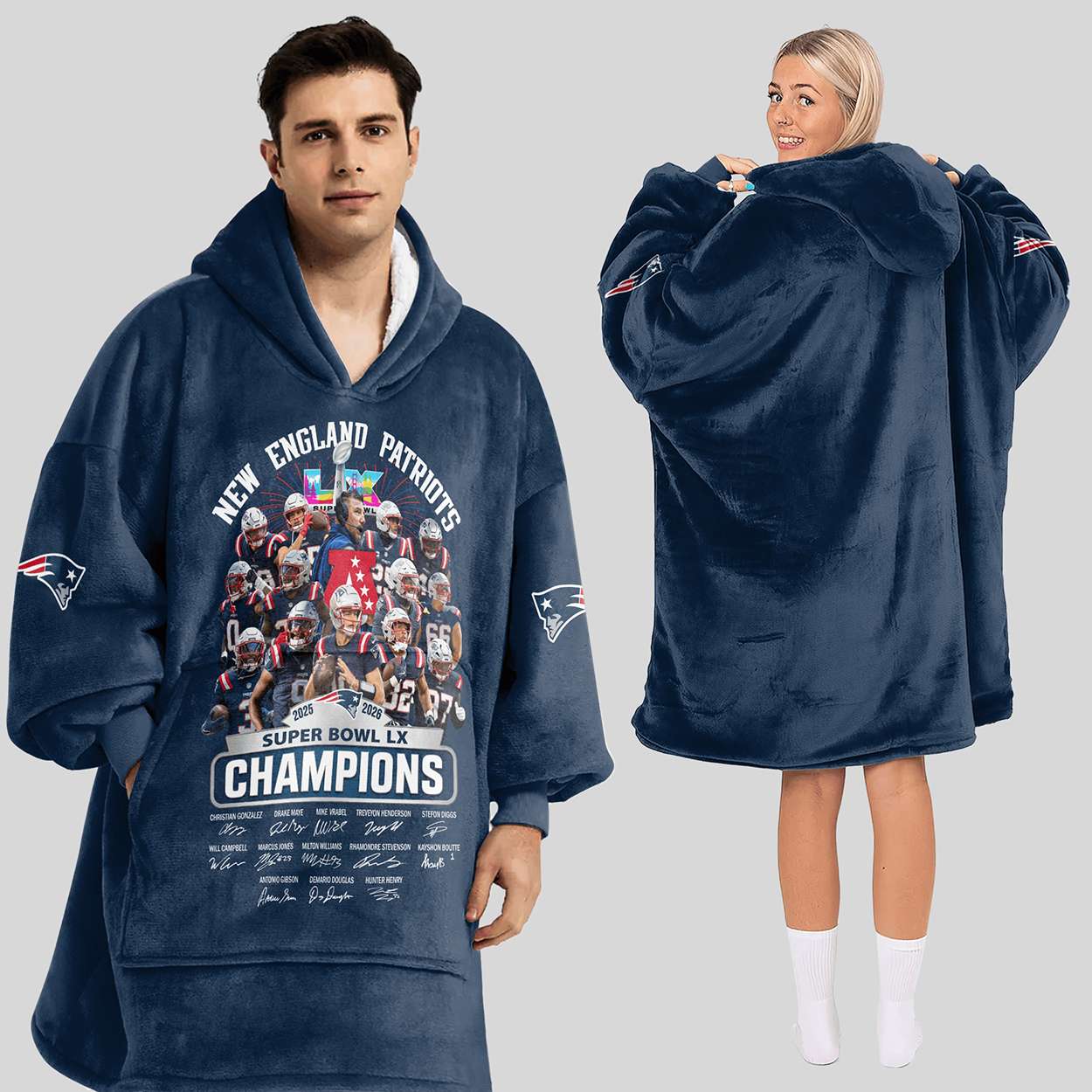 New England Football SB LX Champions Blanket Hoodie New England Football SB LX Champions Blanket Hoodie