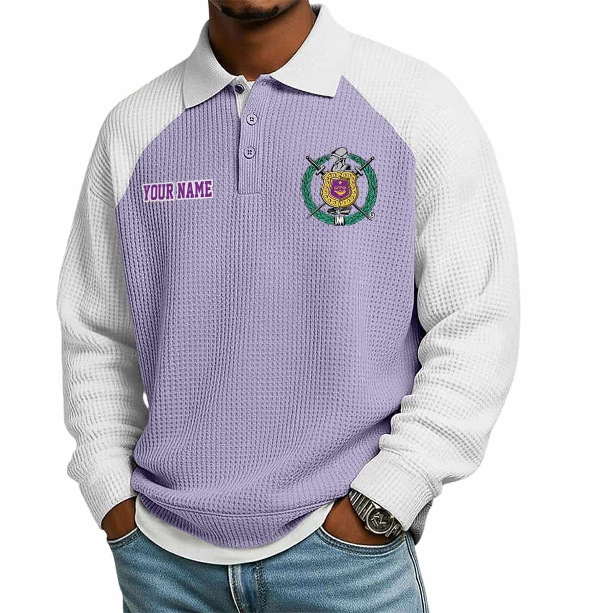 Personalized Omega Psi Phi Long Sleeve Polo Personalized Omega Psi Phi Long Sleeve Polo