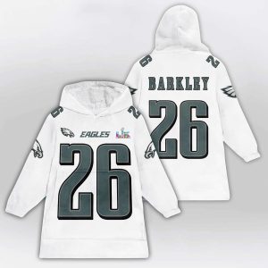 Saquon Barkley 26 Philadelphia Football SB LX Blanket Hoodie2
