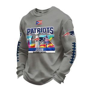 Patriots 2026 SBowl Football Print Waffle Sweatshirt3