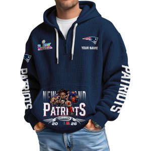 Patriots 2025 26 AFC Champions Half Zip Waffle Hoodie