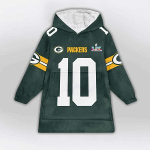 Jordan Love 10 Packers SB LX Blanket Hoodie1