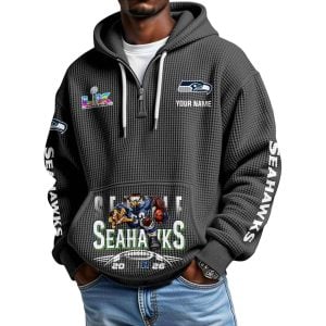 2026 Seahawks NFC Champions Half Zip Waffle Hoodie1