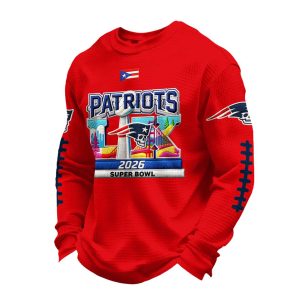 Patriots 2026 SBowl Football Print Waffle Sweatshirt1