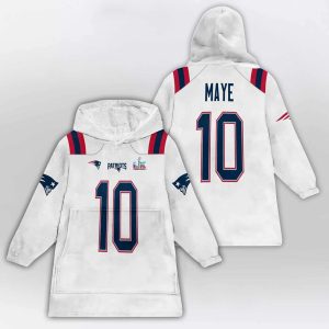 Drake Maye 10 New England Football SB LX Blanket Hoodie1