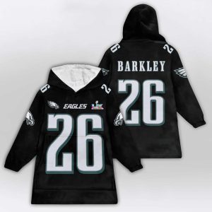 Saquon Barkley 26 Philadelphia Football SB LX Blanket Hoodie1