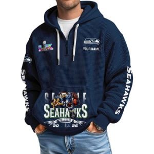 2026 Seahawks NFC Champions Half Zip Waffle Hoodie