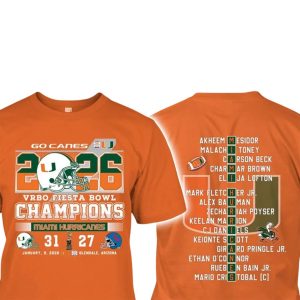 Congrats Miami Hurricanes Fiesta Bowl Champs 2026 Two Sided Shirt