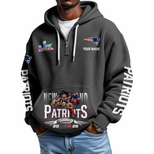 Patriots 2025 26 AFC Champions Half Zip Waffle Hoodie2