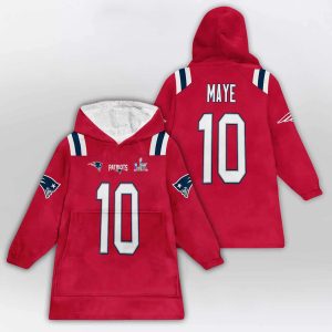 Drake Maye 10 New England Football SB LX Blanket Hoodie4