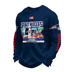 Patriots 2026 SBowl Football Print Waffle Sweatshirt