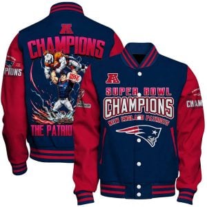 Patriots 2025 26 AFC And Super Bowl Champions Varsity Jacket 1