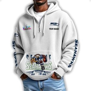 2026 Seahawks NFC Champions Half Zip Waffle Hoodie2