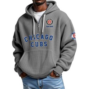2026 Cubs 150th Anniversary Quarter Zip Waffle Hoodie3