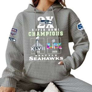 2026 Seahawks 2x Super Bowls Champions Waffle Hoodie3
