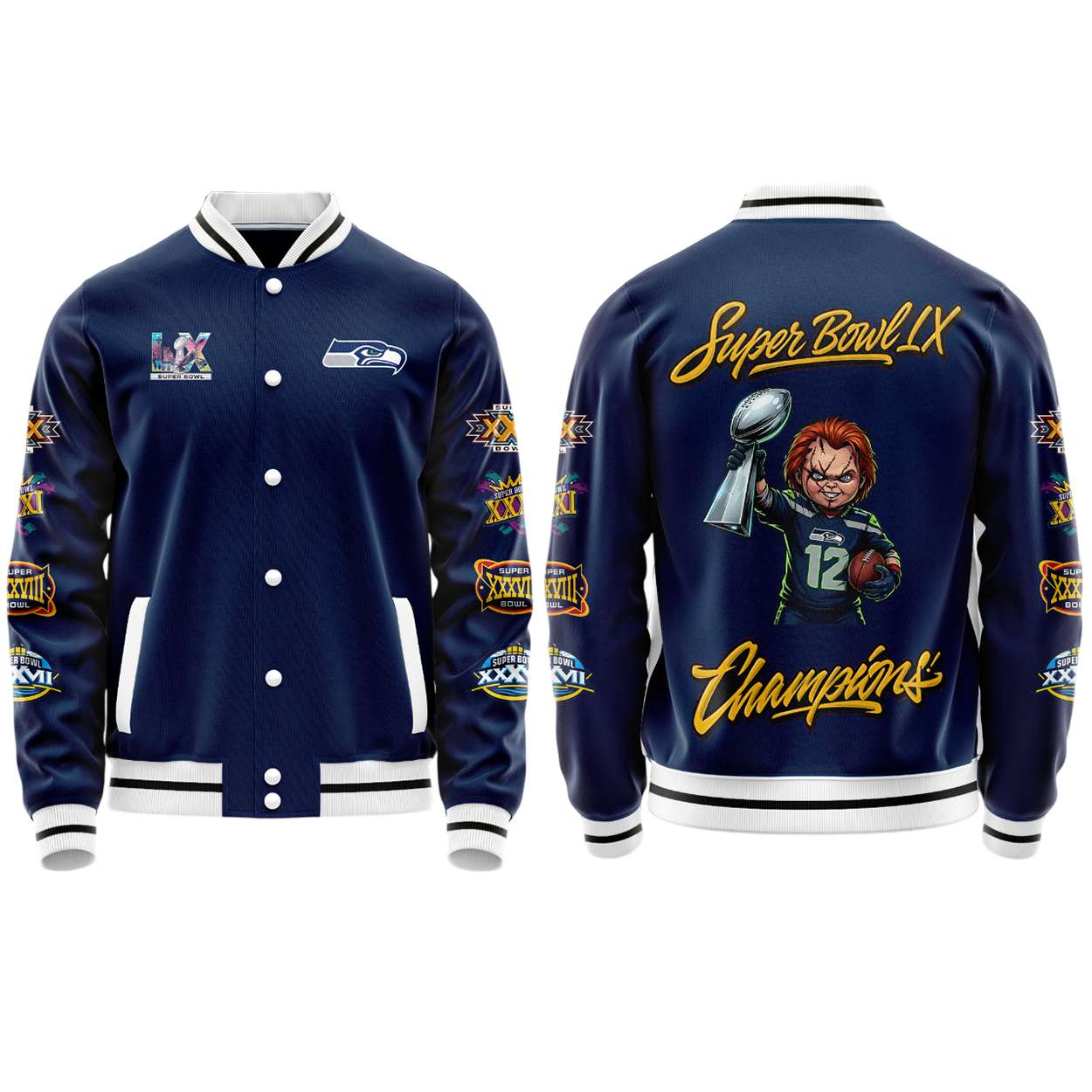 Chucky Seahawks Super Bowl LX Champions Varsity Jacket Chucky Seahawks Super Bowl LX Champions Varsity Jacket