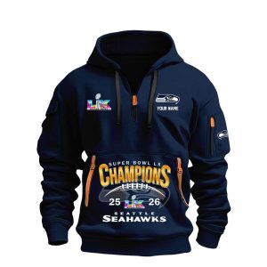 Seahawks Super Bowl 2026 Champions Quarter Zip Hoodie